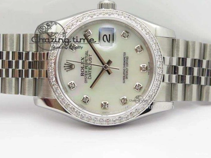 MiroTime 0216 DateJust 116234 BP Best Edition SS White MOP Dial Diamond Markers On SS Bracelet A2824 V ModernLook 3943